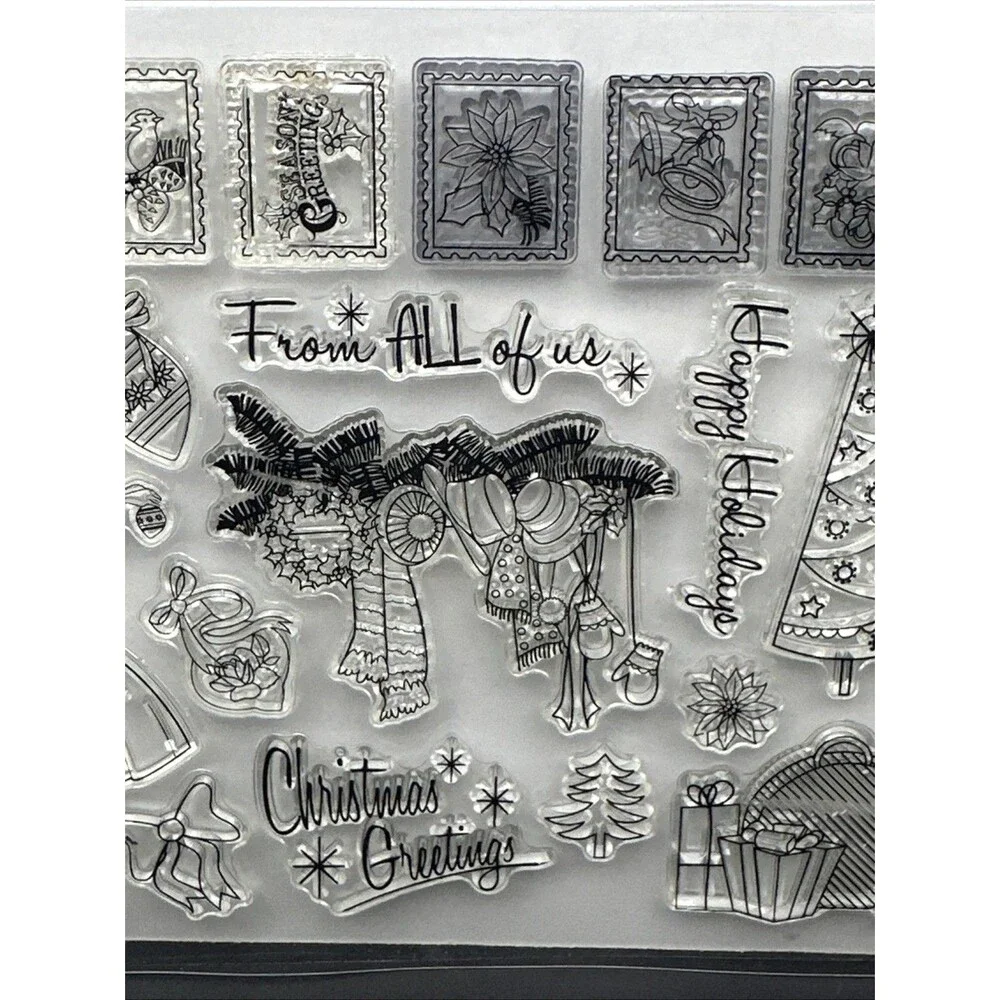 Happy Holidays 21 Vintage look Christmas Cling Stamp Set Retro Cardmaking UK 50s